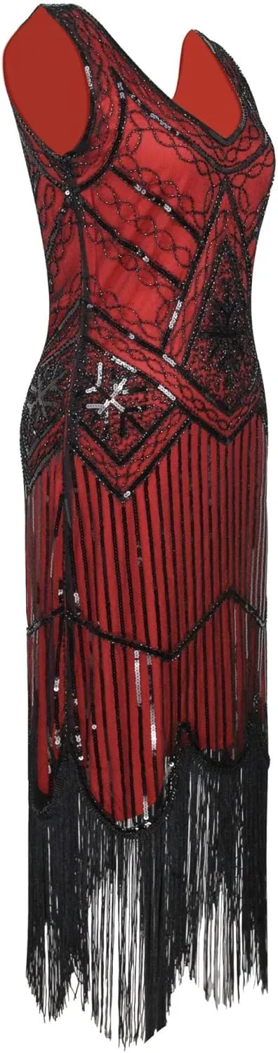 1920s Gatsby Sequin Fringed Paisley Flapper Dress with 20s Accessories Set