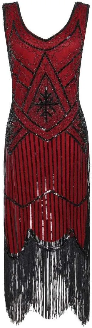1920s Gatsby Sequin Fringed Paisley Flapper Dress with 20s Accessories Set