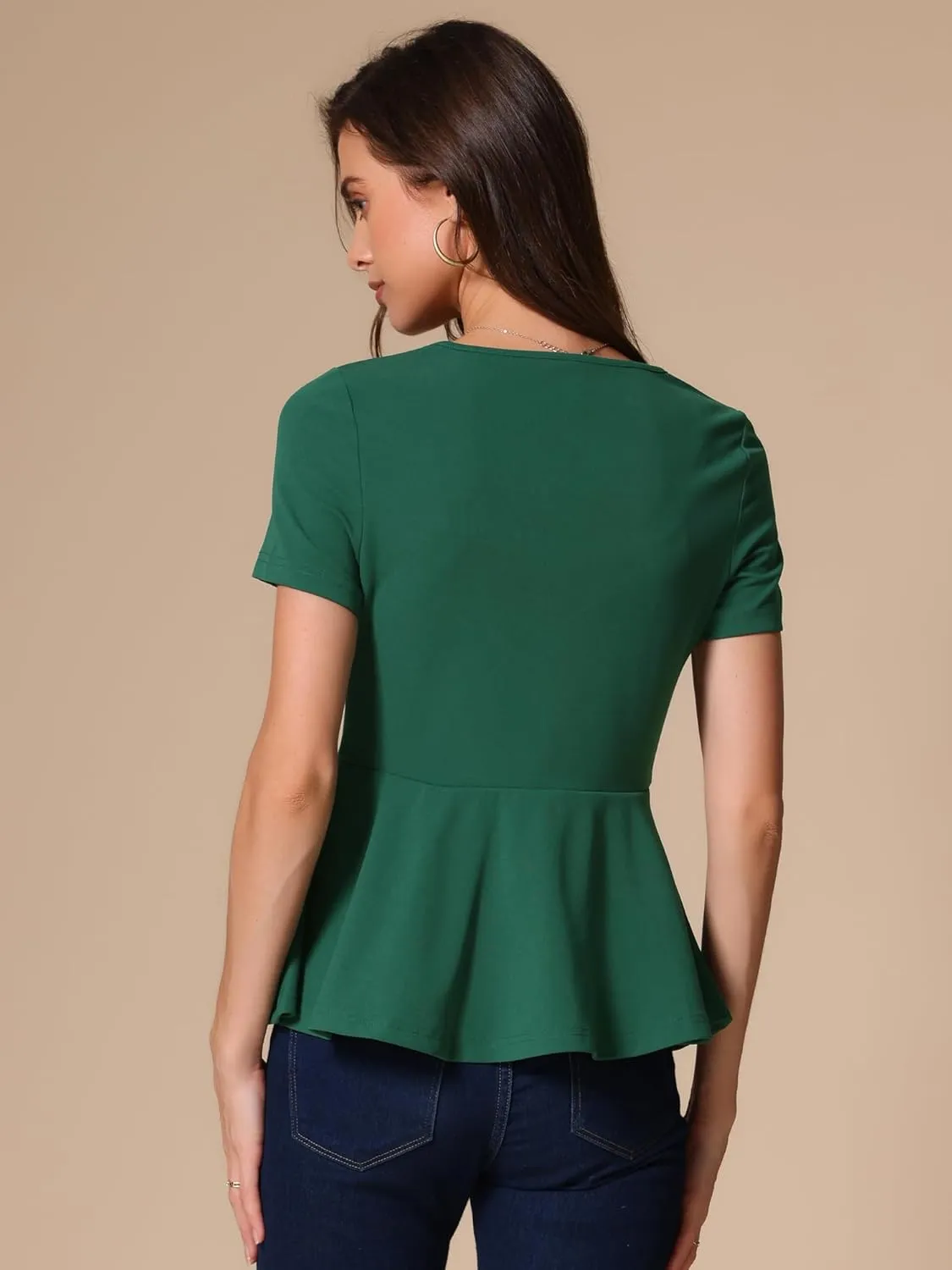 Allegra K Elegant Peplum Tops for Women's St Patrick's Day Short Sleeve Round Neck Dressy Casual Blouse Shirt