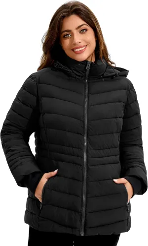 ANOTHER CHOICE Women Plus Size Puffer Jacket, Warm Quilted Puffer Coat Lightweight Puffy Jacket with Hood