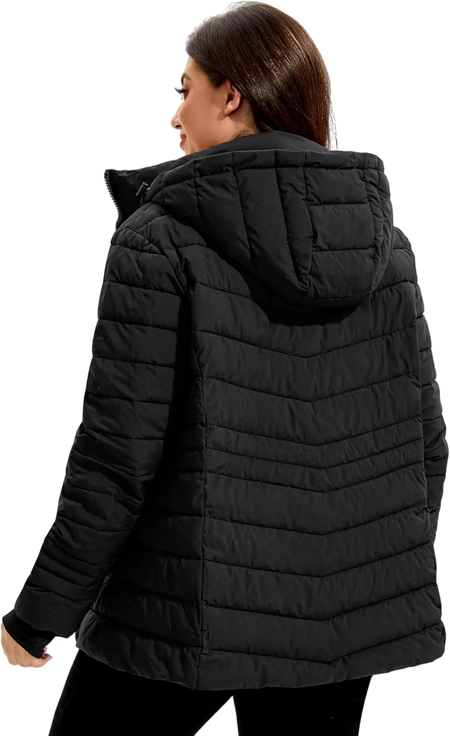 ANOTHER CHOICE Women Plus Size Puffer Jacket, Warm Quilted Puffer Coat Lightweight Puffy Jacket with Hood
