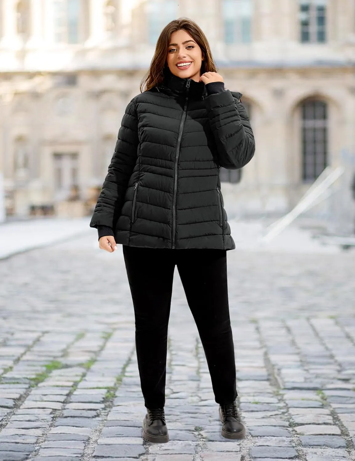 ANOTHER CHOICE Women Plus Size Puffer Jacket, Warm Quilted Puffer Coat Lightweight Puffy Jacket with Hood