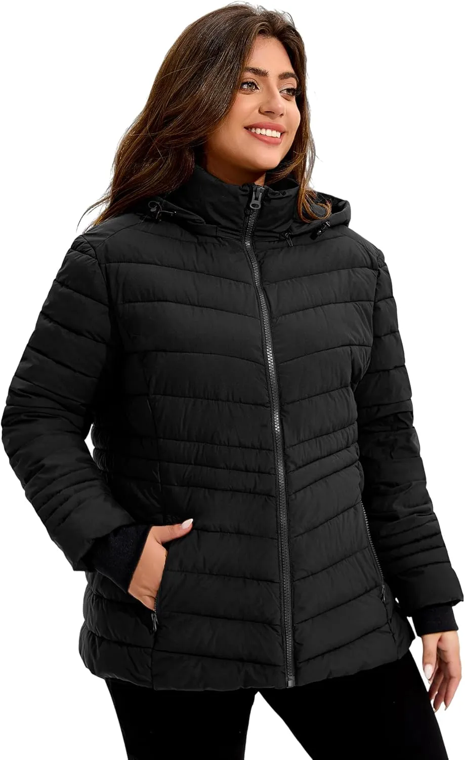 ANOTHER CHOICE Women Plus Size Puffer Jacket, Warm Quilted Puffer Coat Lightweight Puffy Jacket with Hood