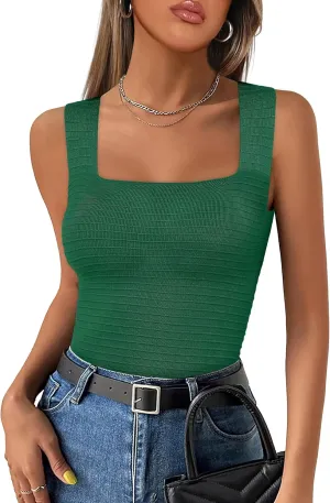 ANRABESS Tank Tops for Women 2025 Summer Square Neck Rib Knit Sleeveless Basic Slim Fit Shirts Casual Top Trendy Outfits