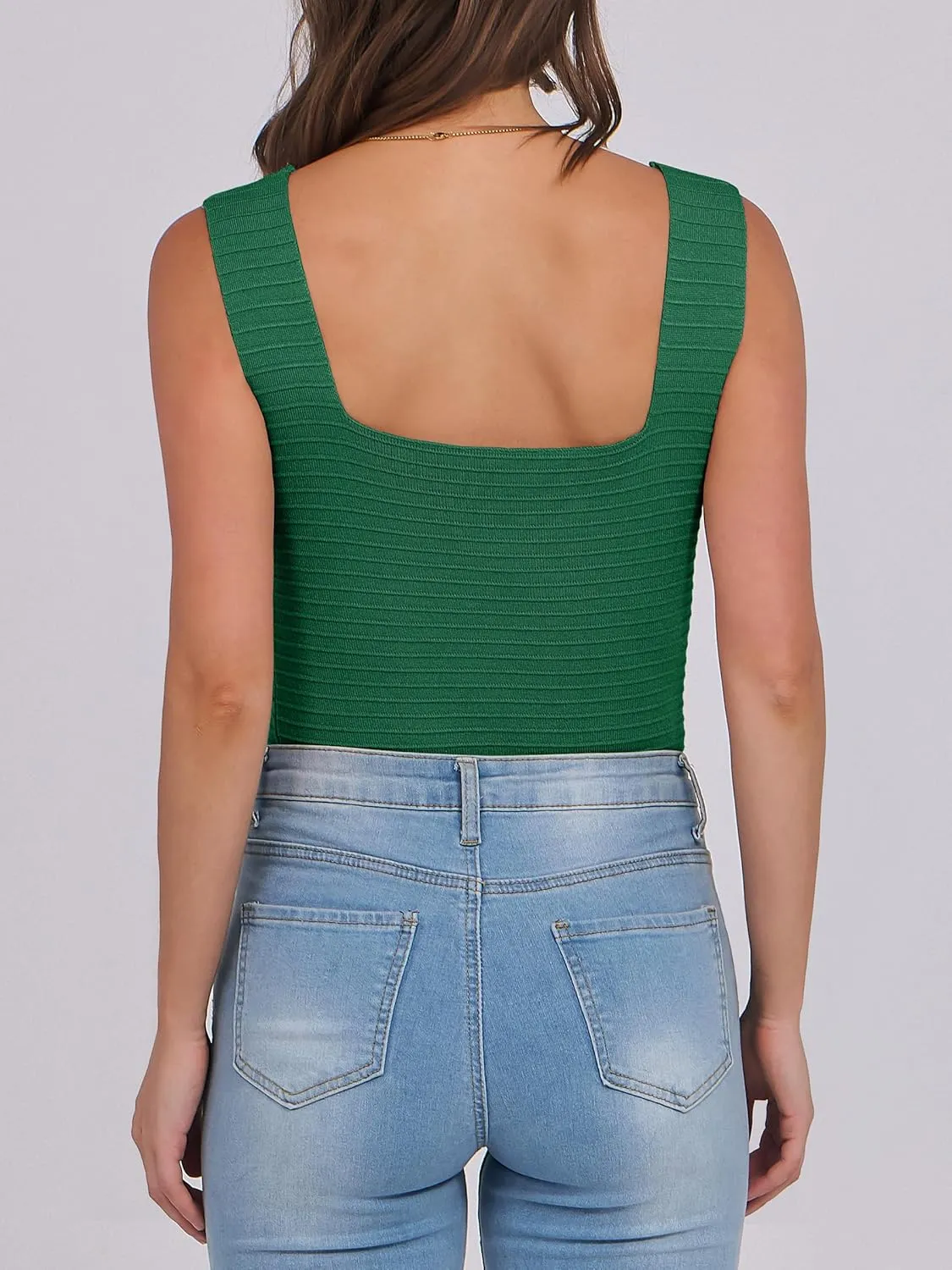 ANRABESS Tank Tops for Women 2025 Summer Square Neck Rib Knit Sleeveless Basic Slim Fit Shirts Casual Top Trendy Outfits