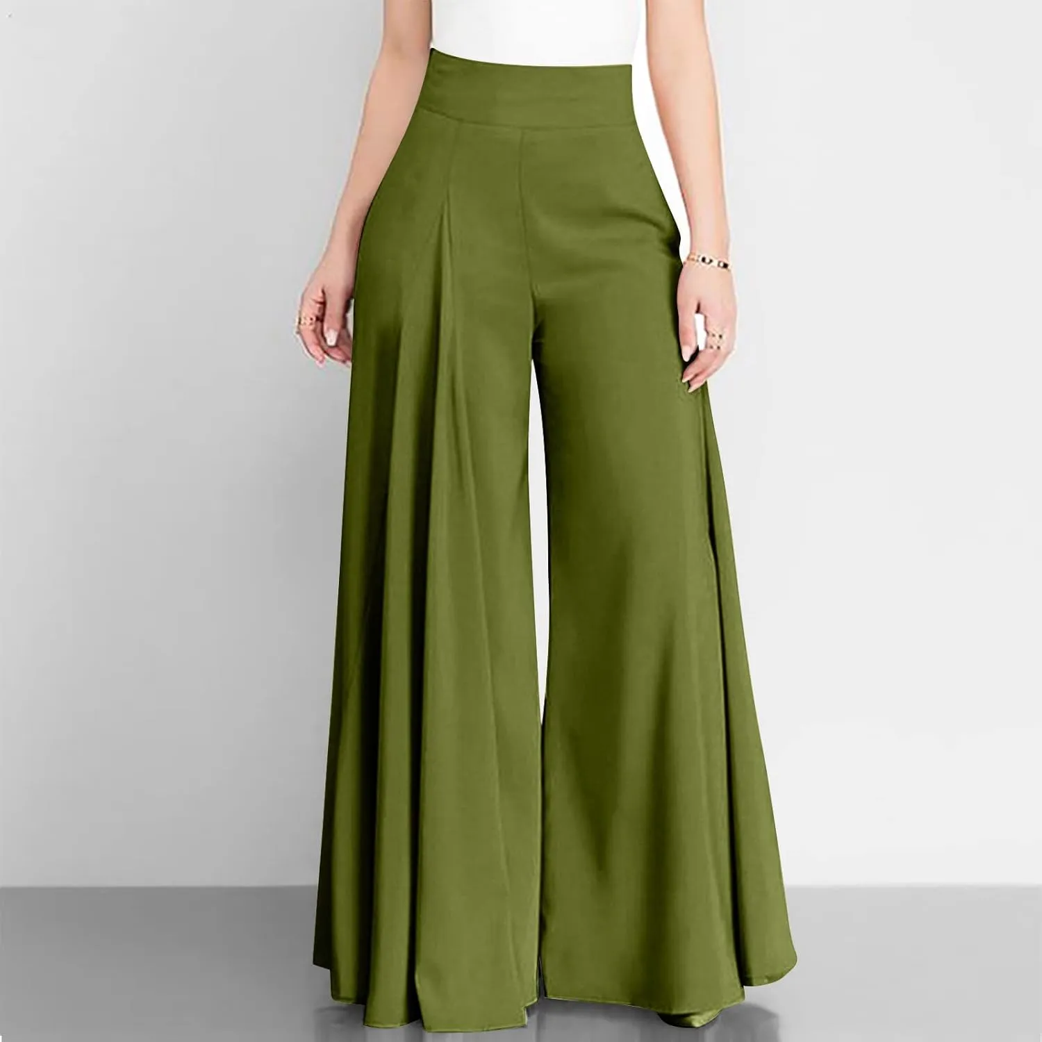 Baggy Culottes Pants for Women Plus Size Summer Boho Palazzo Pants High Smocked Waist Casual Loose Lounge Culottes