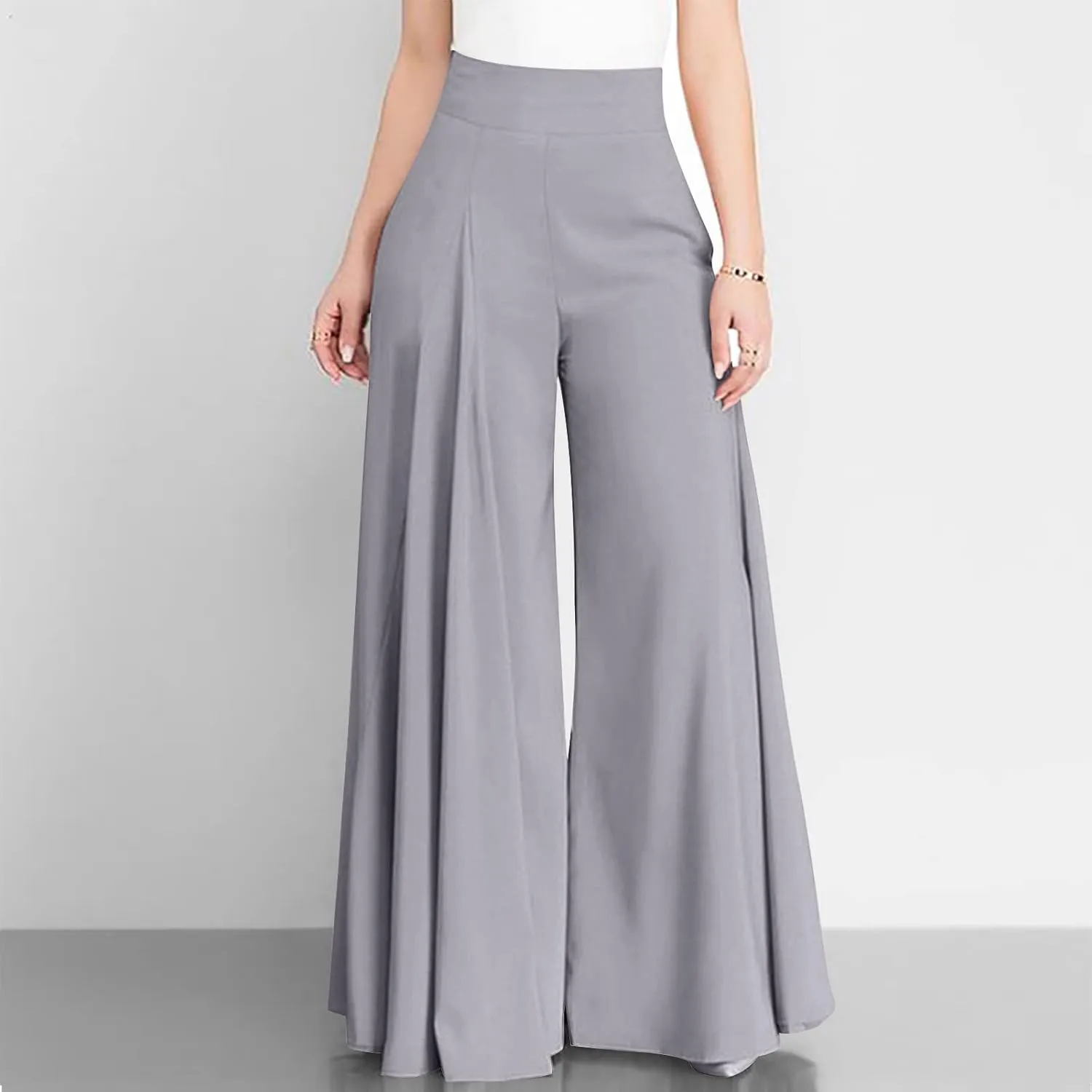 Baggy Culottes Pants for Women Plus Size Summer Boho Palazzo Pants High Smocked Waist Casual Loose Lounge Culottes