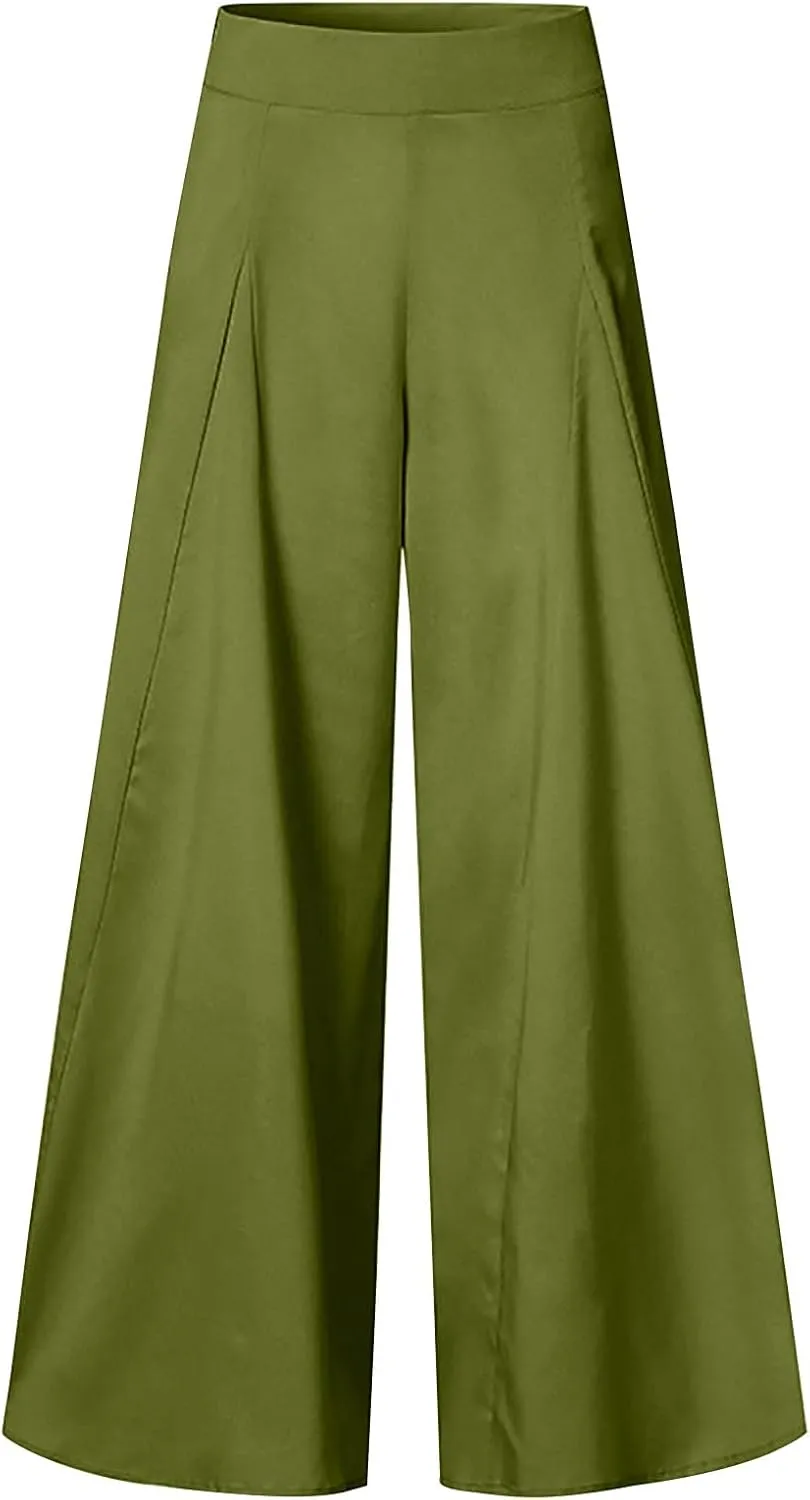 Baggy Culottes Pants for Women Plus Size Summer Boho Palazzo Pants High Smocked Waist Casual Loose Lounge Culottes