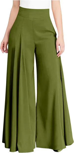 Baggy Culottes Pants for Women Plus Size Summer Boho Palazzo Pants High Smocked Waist Casual Loose Lounge Culottes