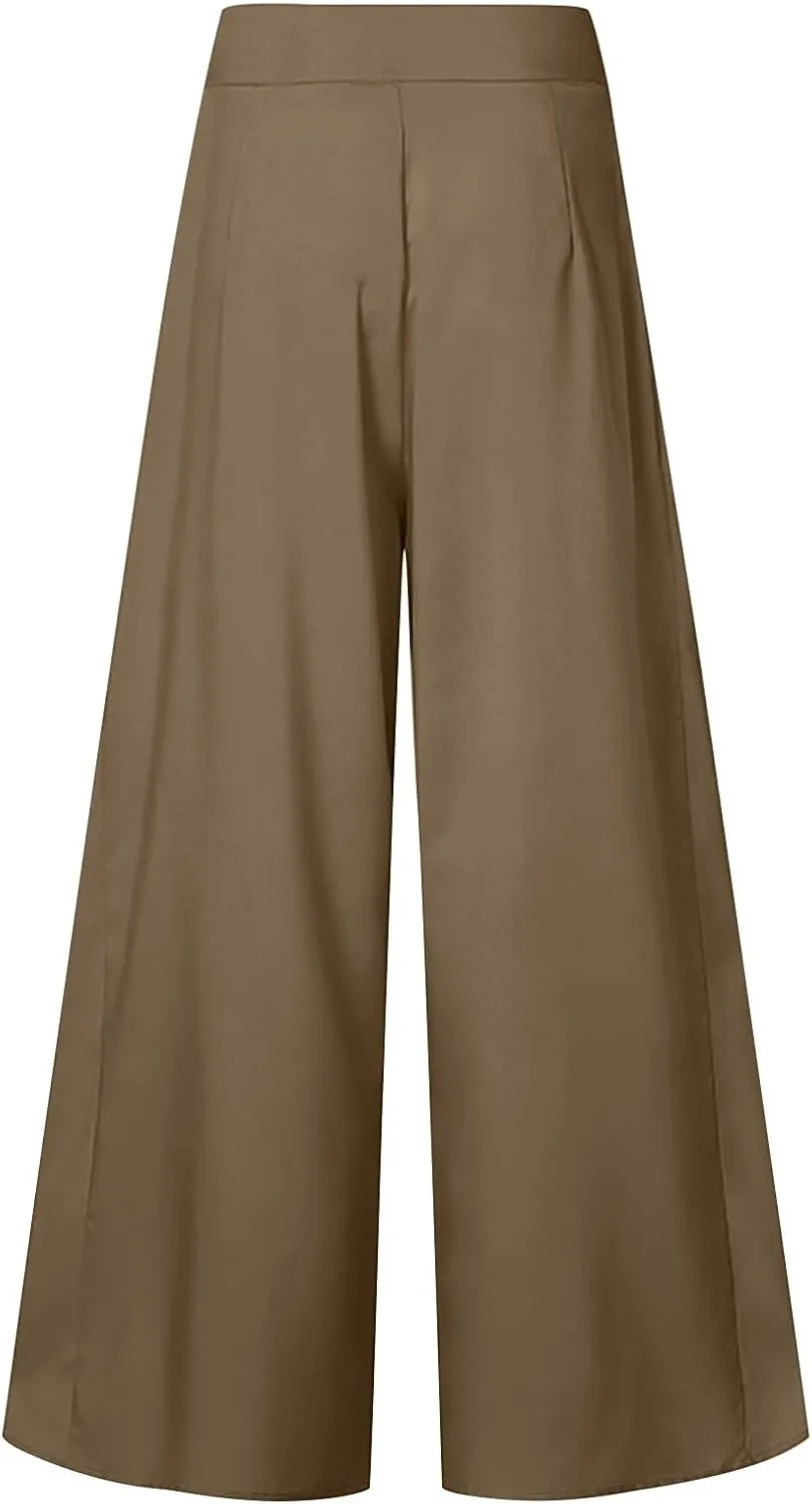 Baggy Culottes Pants for Women Plus Size Summer Boho Palazzo Pants High Smocked Waist Casual Loose Lounge Culottes