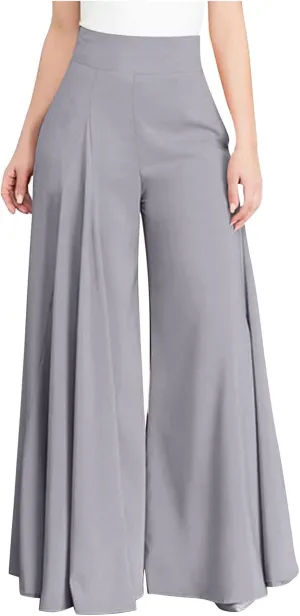 Baggy Culottes Pants for Women Plus Size Summer Boho Palazzo Pants High Smocked Waist Casual Loose Lounge Culottes