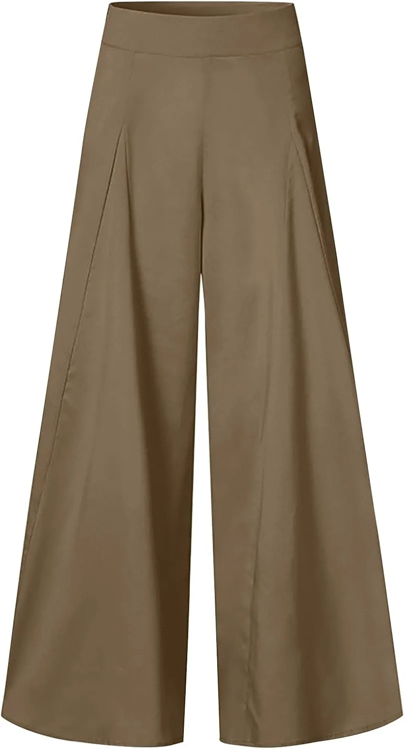 Baggy Culottes Pants for Women Plus Size Summer Boho Palazzo Pants High Smocked Waist Casual Loose Lounge Culottes