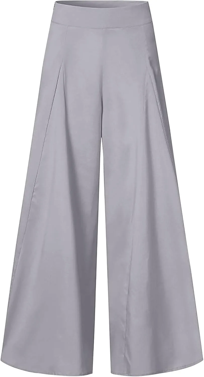 Baggy Culottes Pants for Women Plus Size Summer Boho Palazzo Pants High Smocked Waist Casual Loose Lounge Culottes