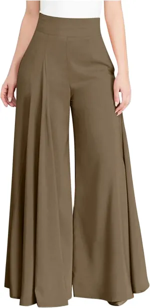 Baggy Culottes Pants for Women Plus Size Summer Boho Palazzo Pants High Smocked Waist Casual Loose Lounge Culottes