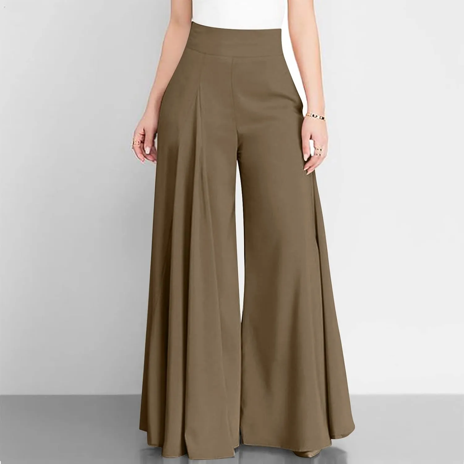 Baggy Culottes Pants for Women Plus Size Summer Boho Palazzo Pants High Smocked Waist Casual Loose Lounge Culottes
