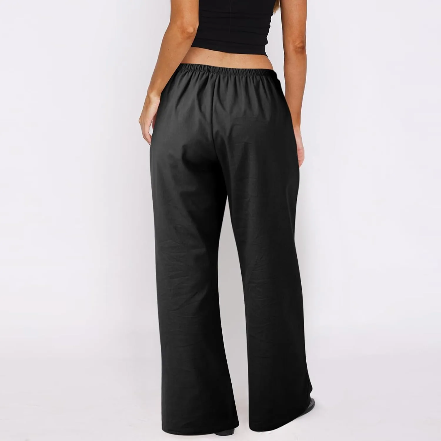 Baggy Linen Pants Women Casual Elastic High Waisted Wide Leg Palazzo Pants Lightweight Flowy Beach Pant Resort Wear