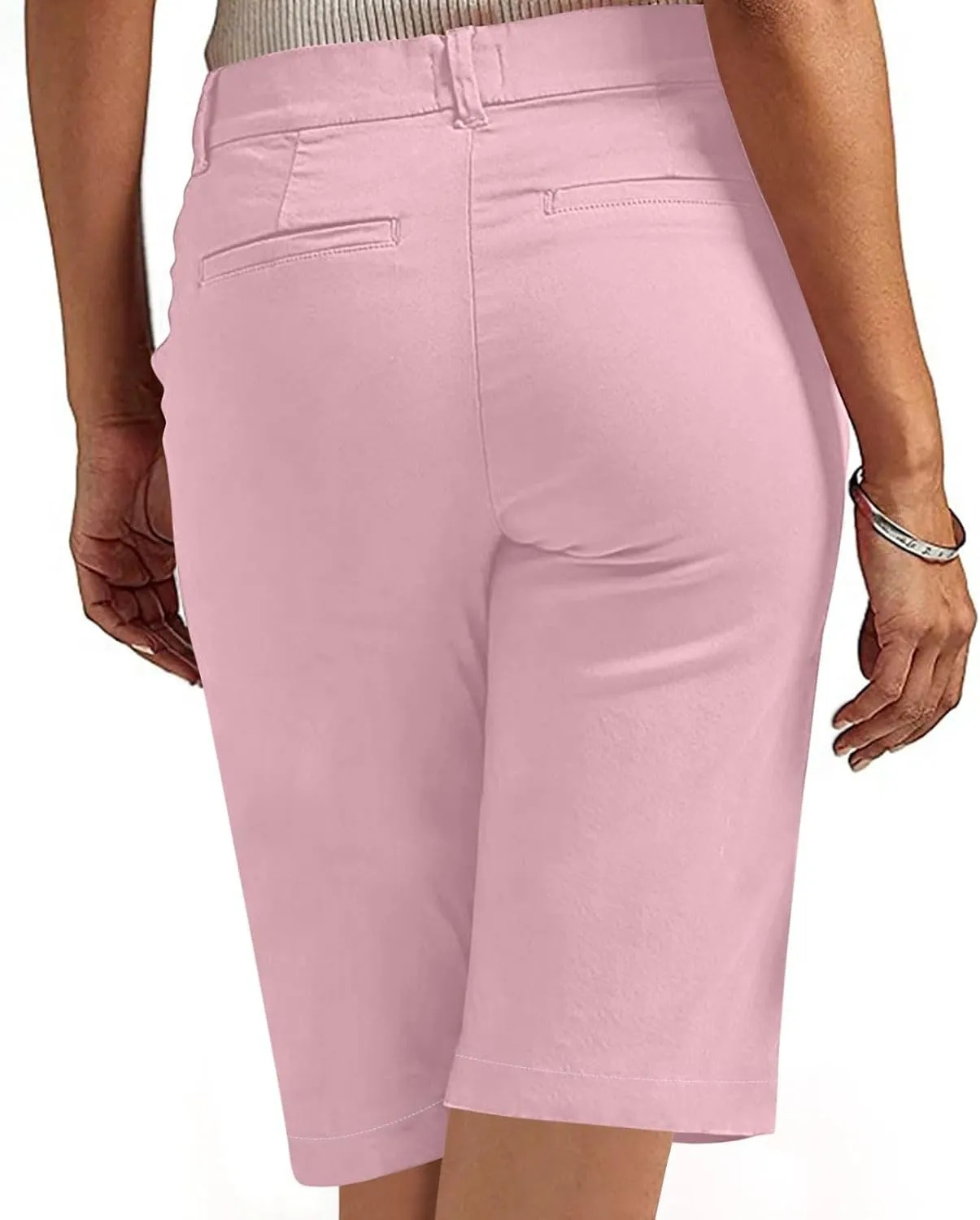 Bermuda Shorts for Women Knee Length Chino Elastic Waist Draw String Shorts Summer Drawstring Capris Pants with Pockets