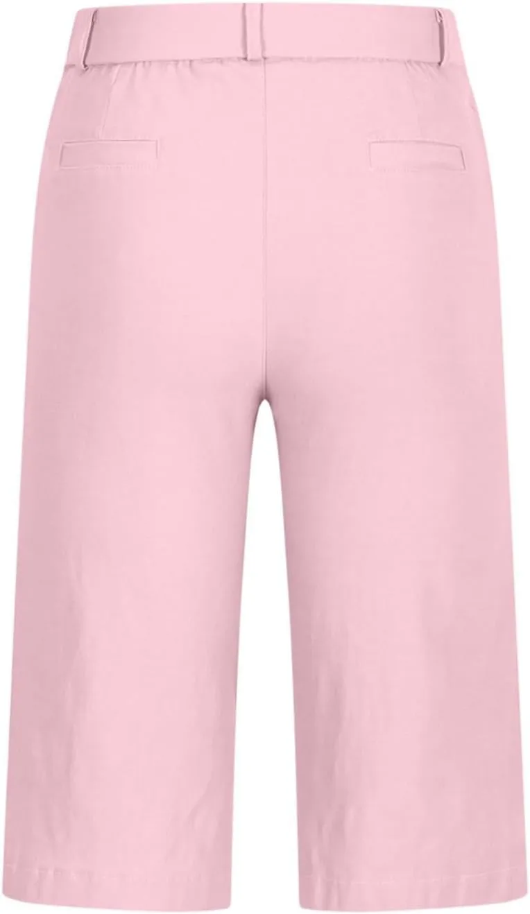 Bermuda Shorts for Women Knee Length Chino Elastic Waist Draw String Shorts Summer Drawstring Capris Pants with Pockets