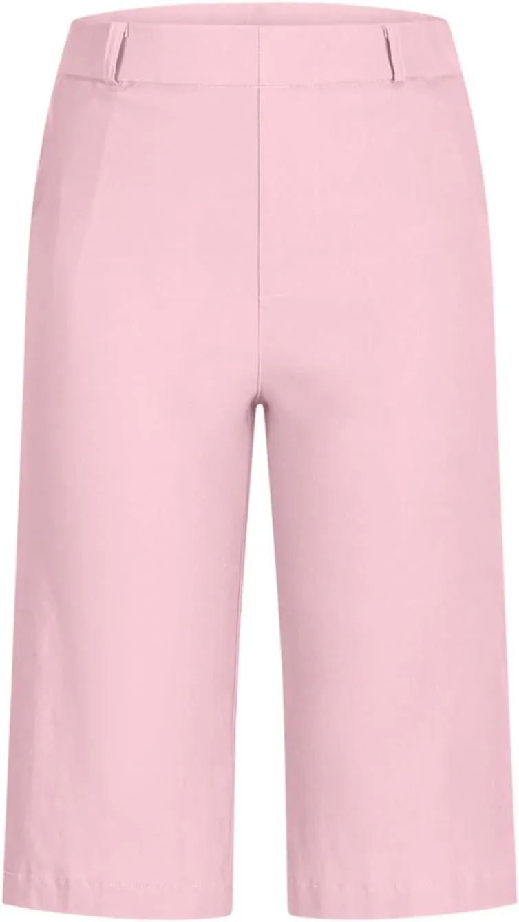 Bermuda Shorts for Women Knee Length Chino Elastic Waist Draw String Shorts Summer Drawstring Capris Pants with Pockets