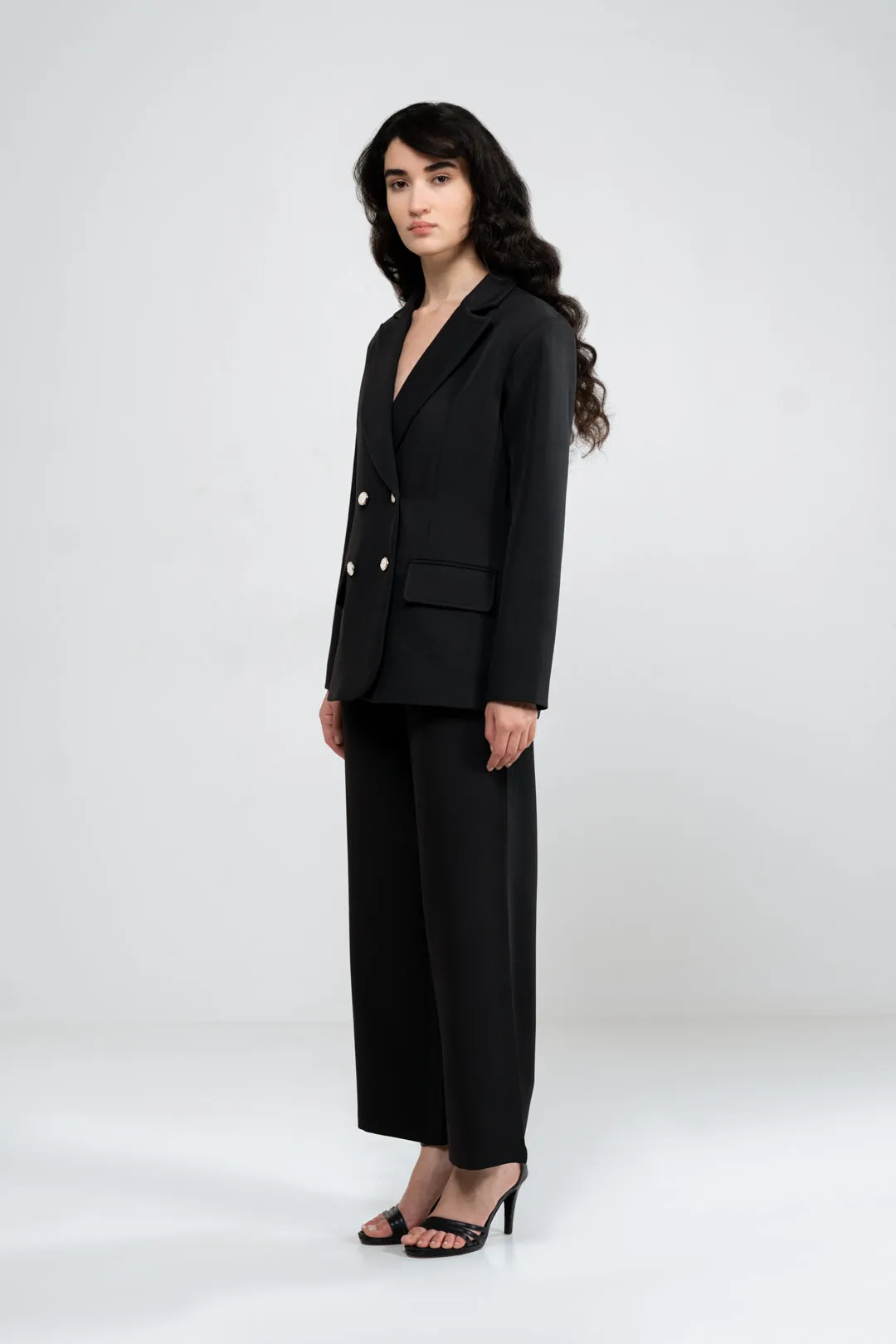 BLACK RELAXED FIT TAILORED PANTS