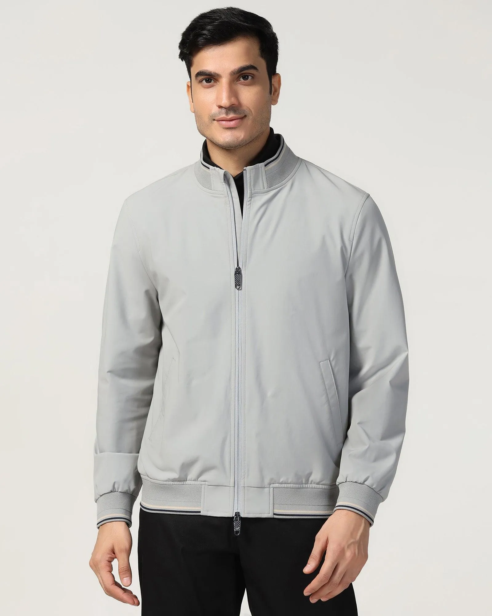 Bomber Grey Solid Zipper Jacket - Cornell