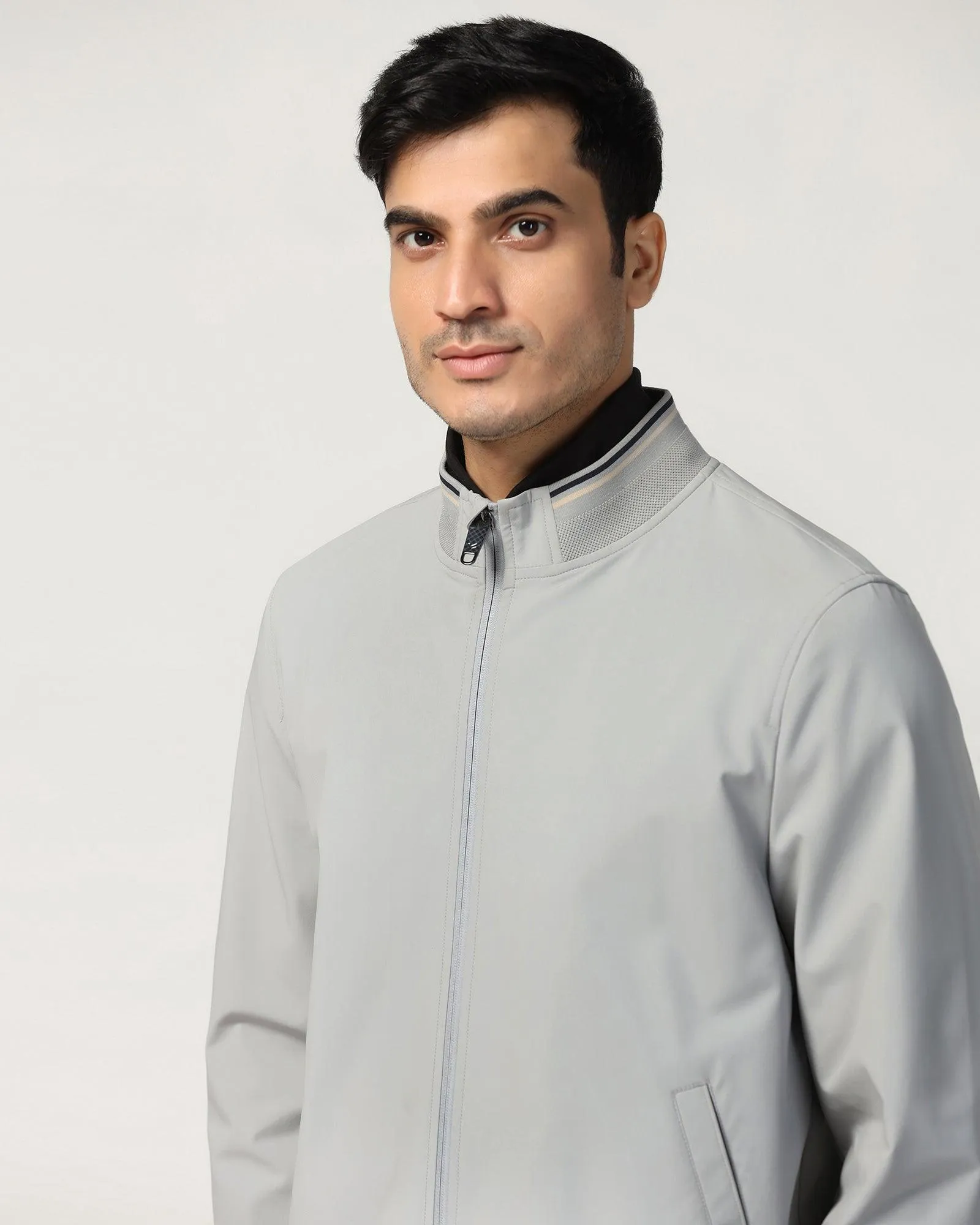 Bomber Grey Solid Zipper Jacket - Cornell