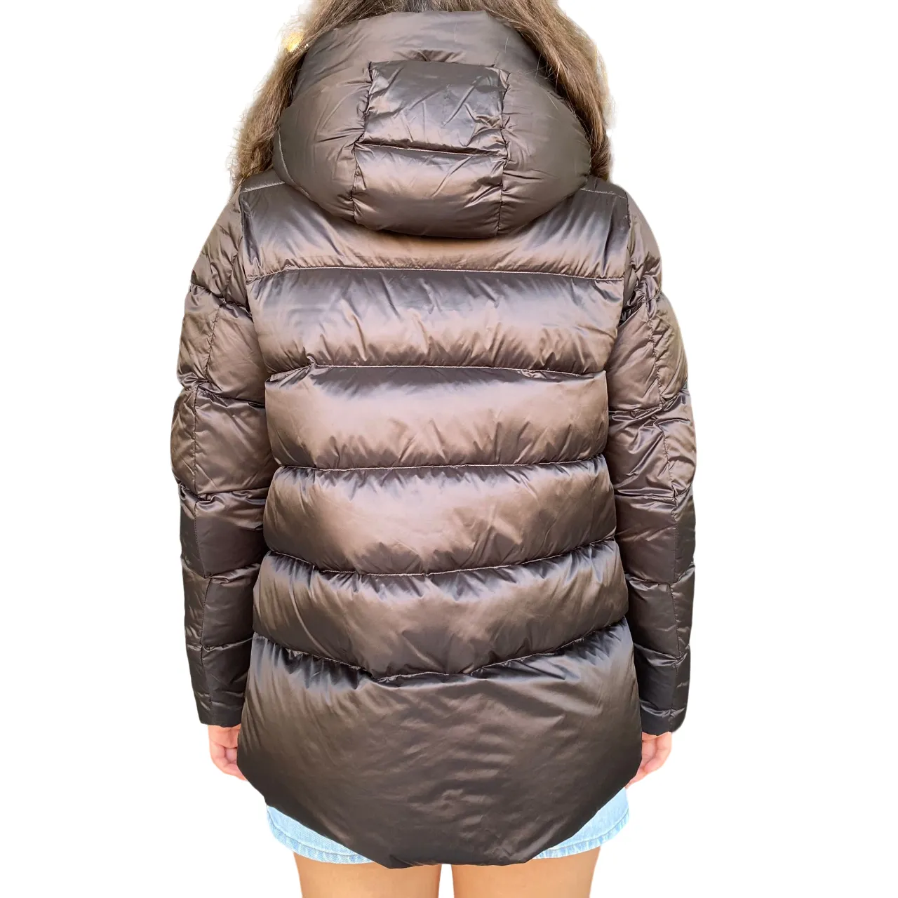Bomboogie piumino corto da donna con cappuccio Roma GW6012TDLC3 14 marrone