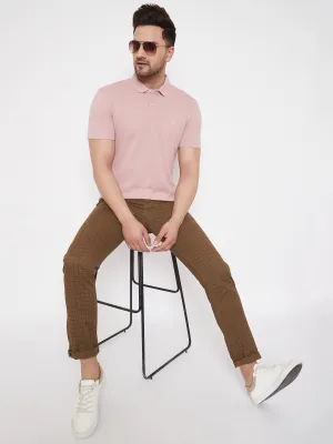 Brown Slim Fit Checked Trousers