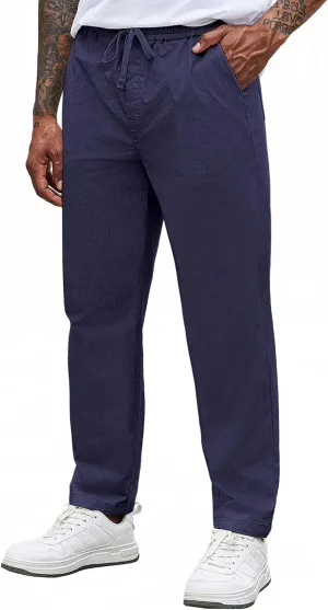 COOFANDY Mens Casual Pants Elastic Waist Drawstring Chino Pants Cotton Twill Trousers with Pockets