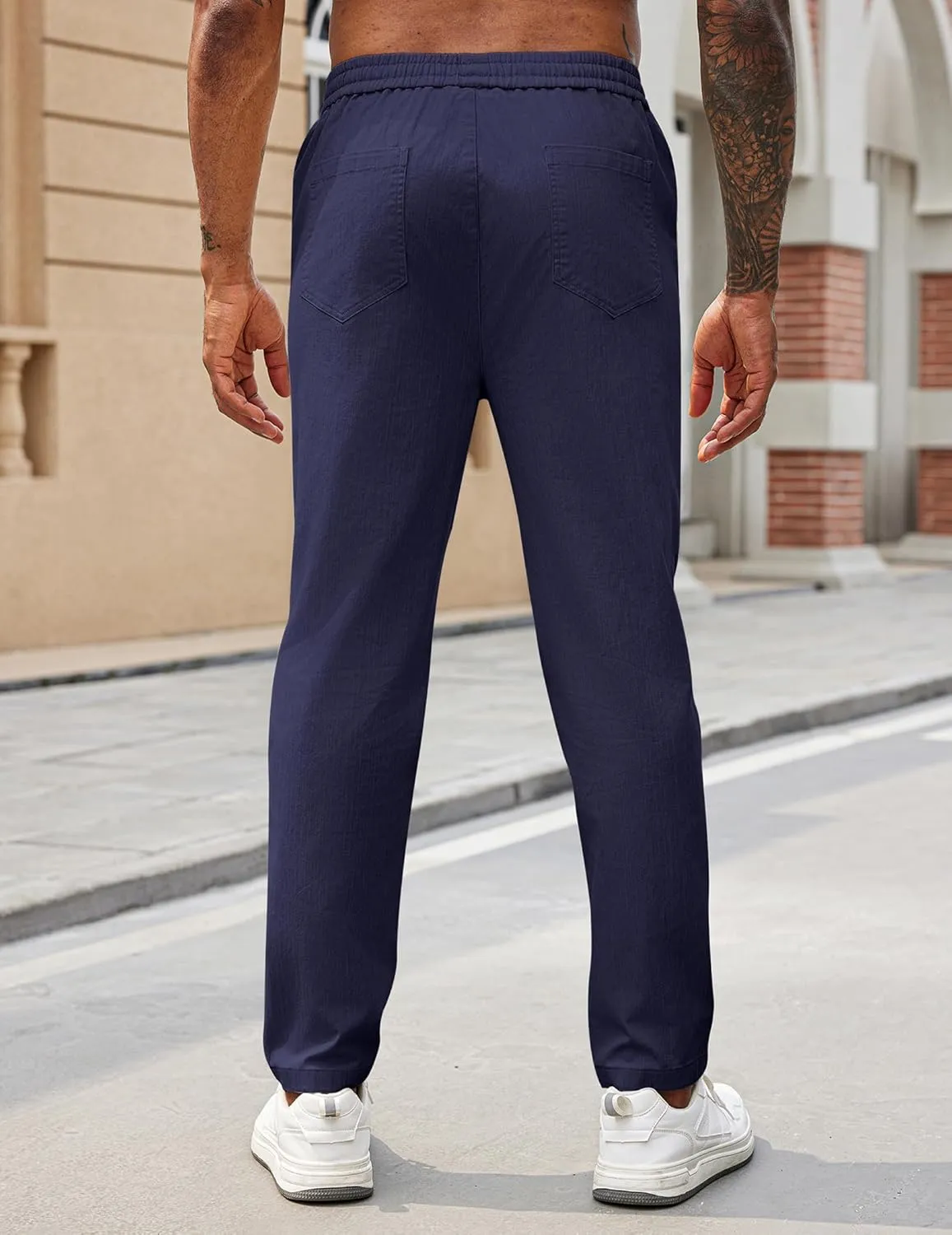 COOFANDY Mens Casual Pants Elastic Waist Drawstring Chino Pants Cotton Twill Trousers with Pockets