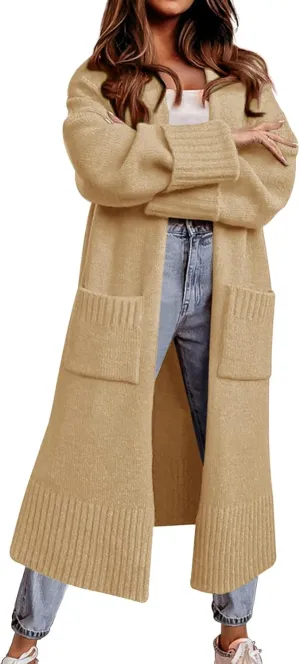 Danedvi Long Cardigan Sweaters for Women 2025 Fall Open Front Knit Oversized Cardigans Duster Coat with Pockets