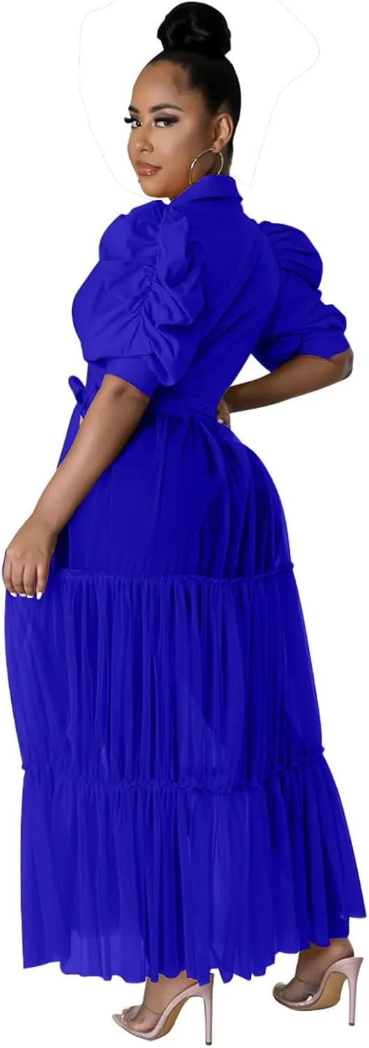 Ekaliy Women Sexy Short Sleeve Bodycon High Low Asymmetrical Ruffle Tunics Blouse Shirt Top Dress