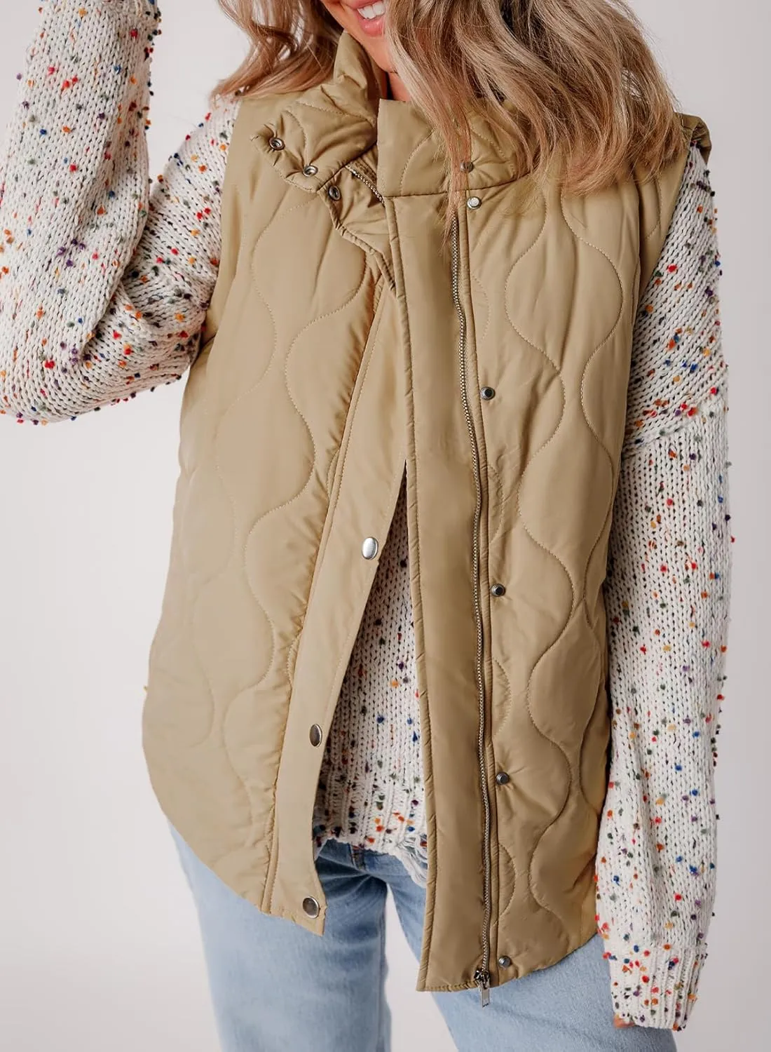 EVALESS Cropped Puffer Vest Women Lightweight Quilted Stand Collar Sleeveless Jackets Fall Spring 2025 Button Zip Up Coat