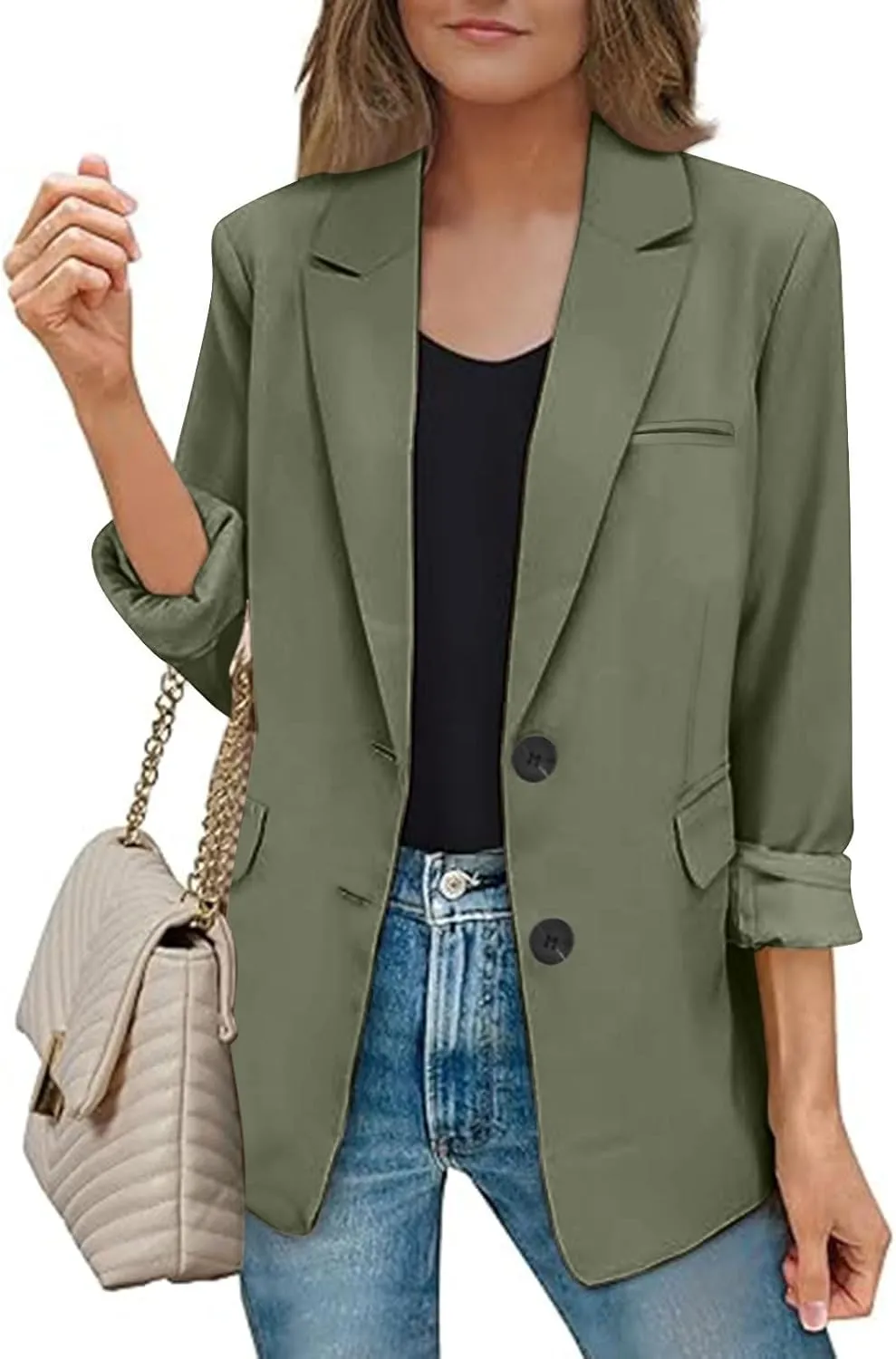 Firzero Womens Blazers for Work Casual Office Jacket 2024 Work Lapel Button Down Solid Elegant Long Sleeve Dressy Jackets