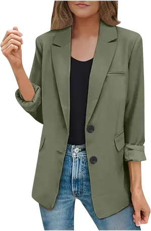 Firzero Womens Blazers for Work Casual Office Jacket 2024 Work Lapel Button Down Solid Elegant Long Sleeve Dressy Jackets
