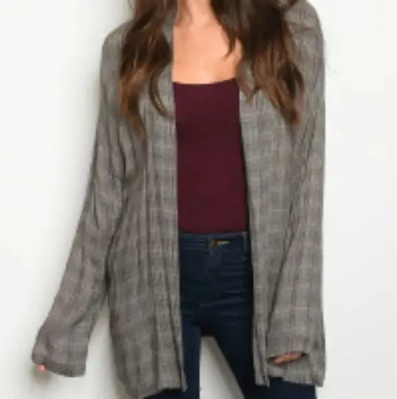 Gray Checkers Cardigan