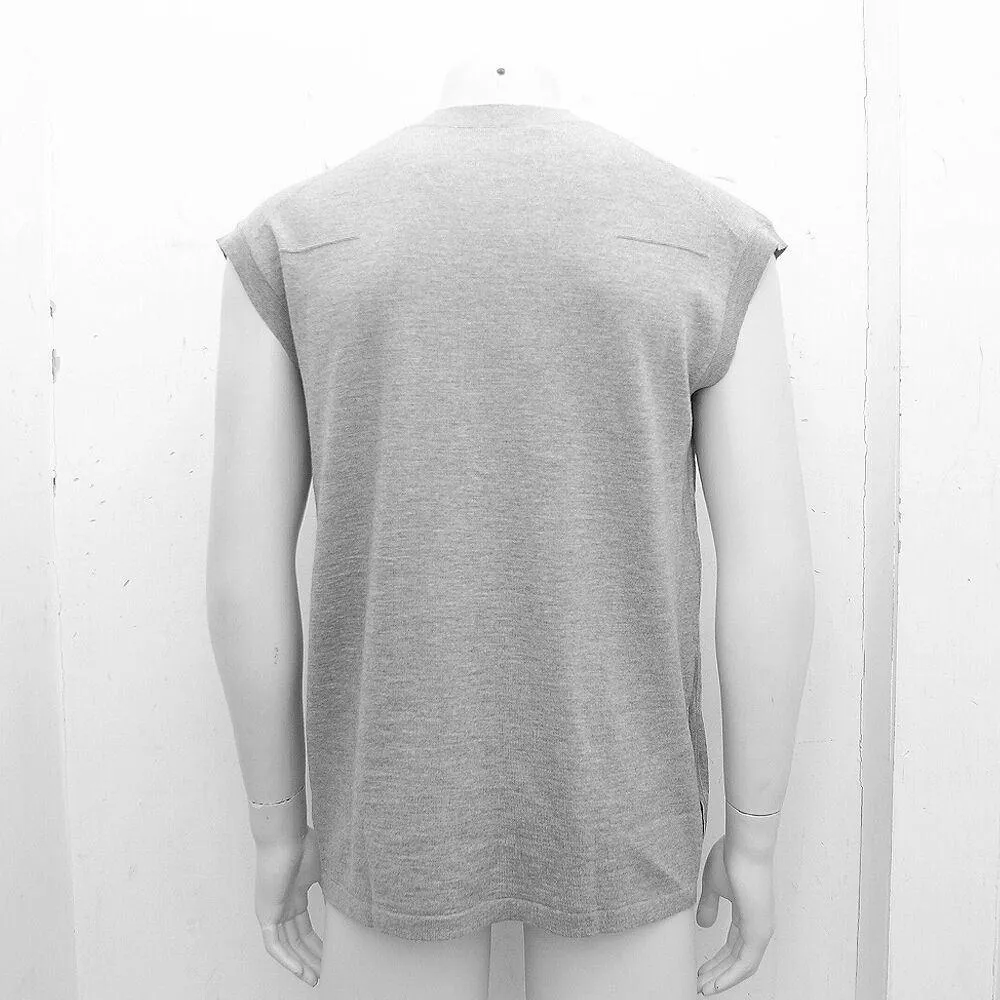 Grey Wool Sleeveless Cardigan With Bee Emblem
