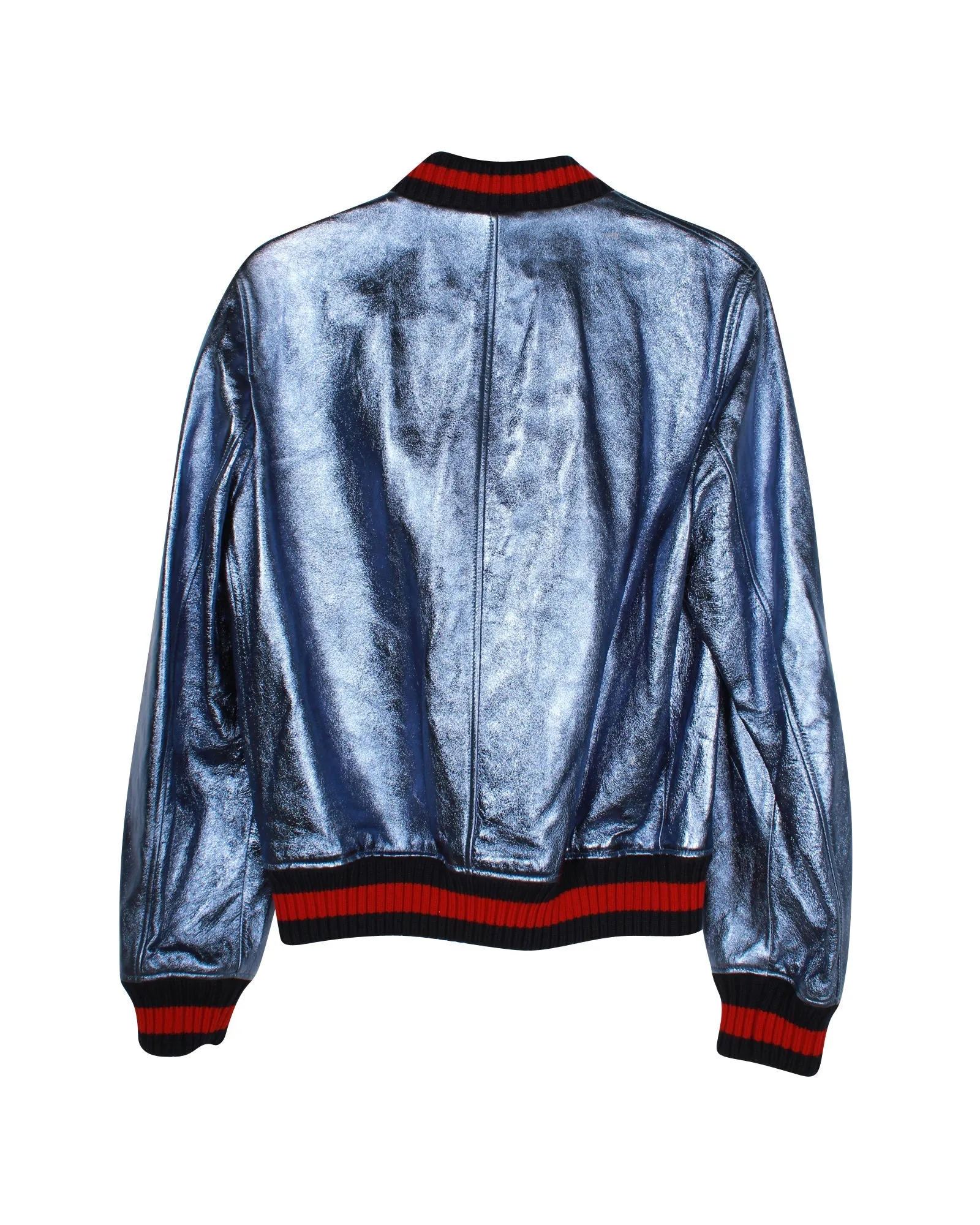 Gucci Crackle Bomber Jacket in Blue Leather