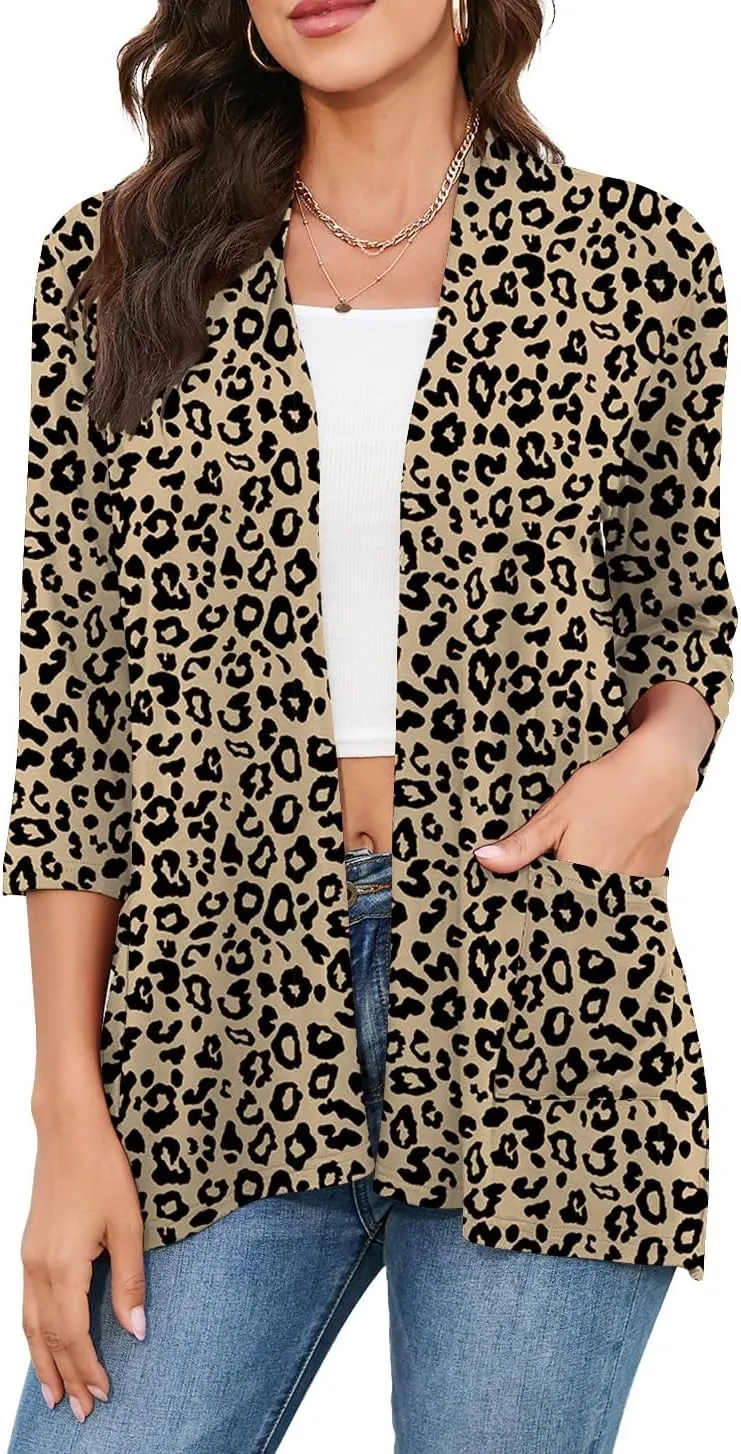 HIYIYEZI Womens Casual Lightweight Cardigans with Pockets 3/4 Sleeve Open Front Dusters