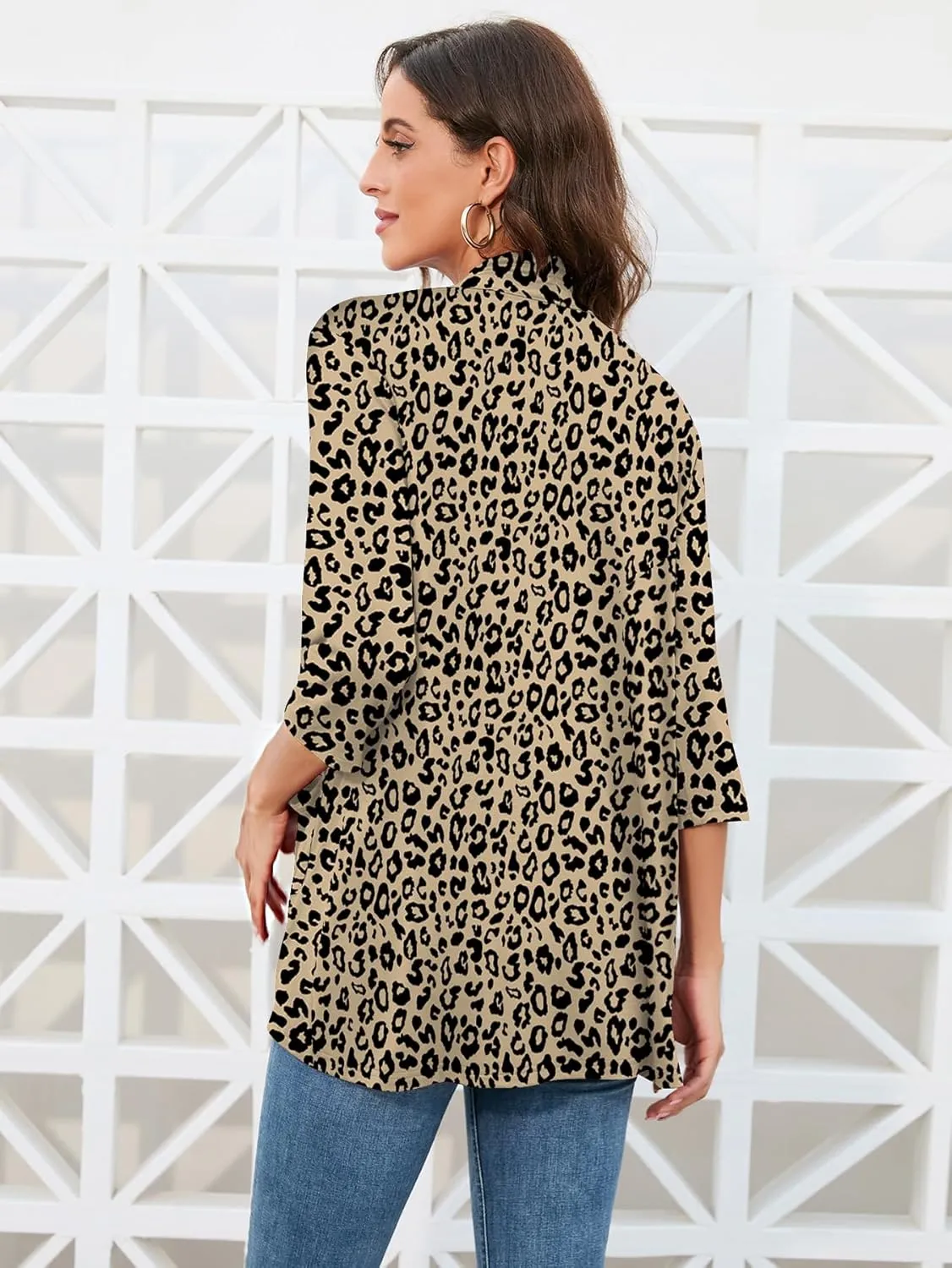 HIYIYEZI Womens Casual Lightweight Cardigans with Pockets 3/4 Sleeve Open Front Dusters