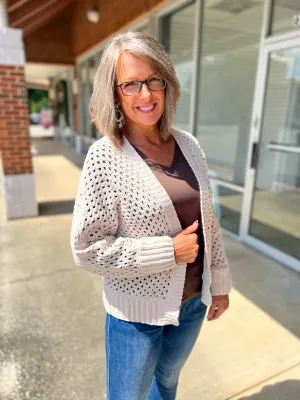 Hold Your Head High Sand Crochet Knit Open Front Cardigan