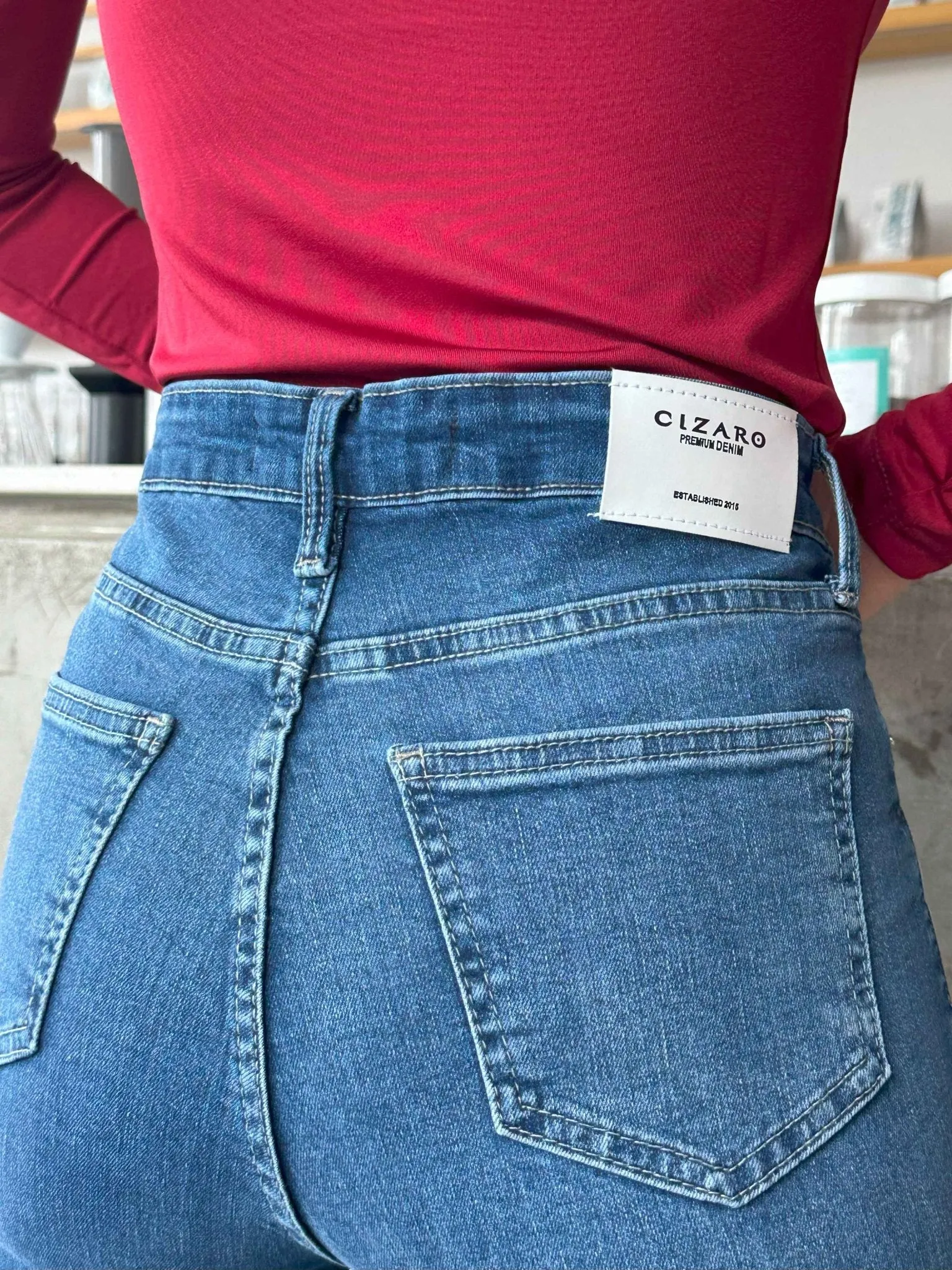 Kick Flare - Navy Blue Cropped Raw Hems Jeans.