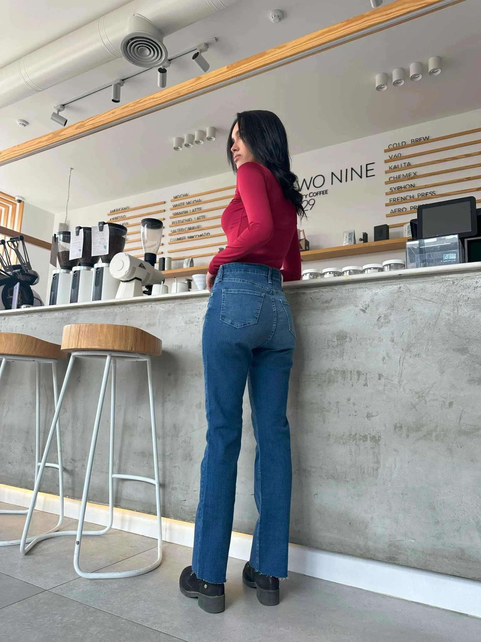 Kick Flare - Navy Blue Cropped Raw Hems Jeans.