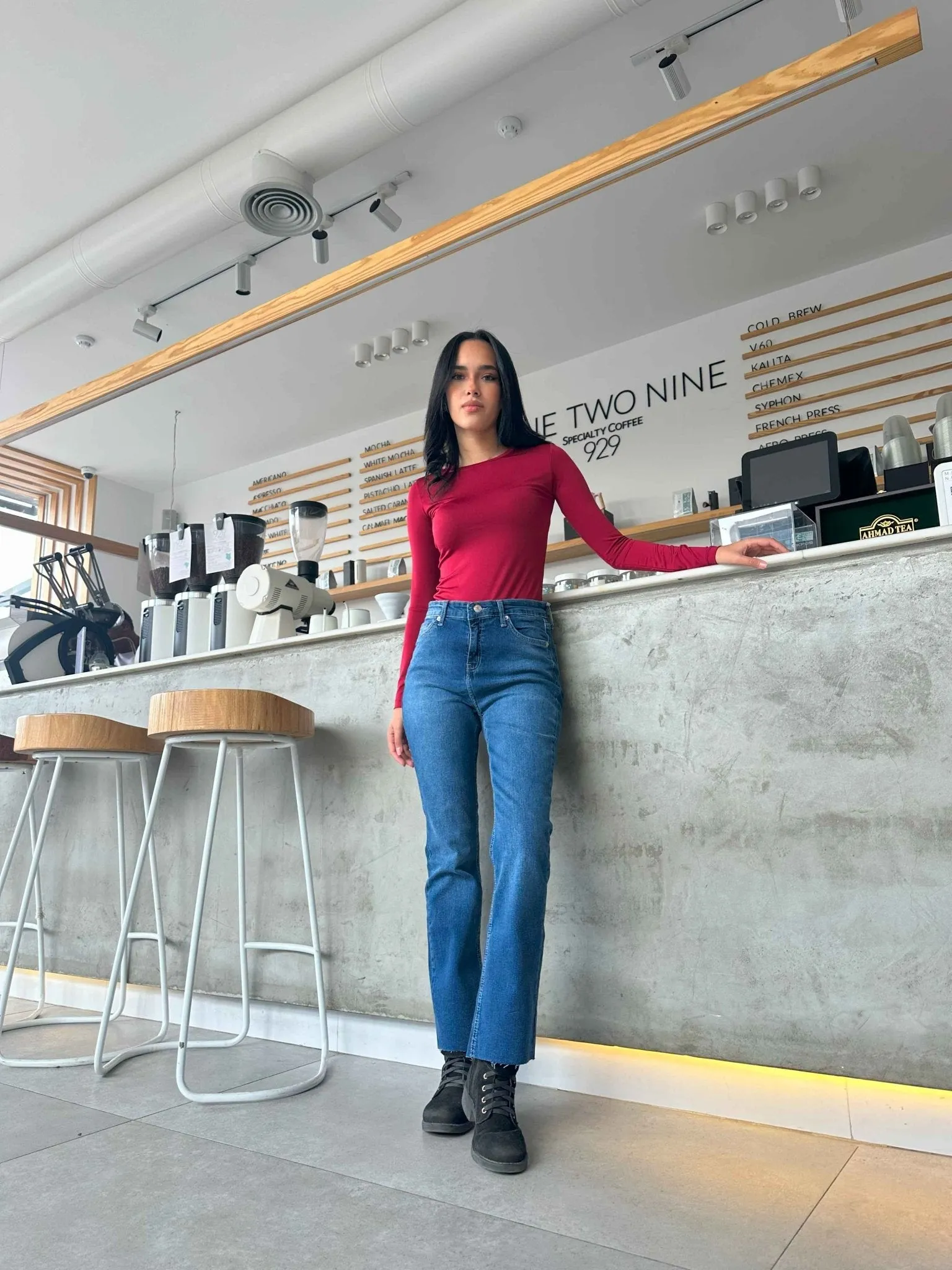 Kick Flare - Navy Blue Cropped Raw Hems Jeans.