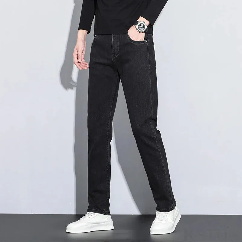 KSTUN Men's Black Jeans Stretch Denim Pants Fashion Pockets Designer Slim Regular Fit Trousers For Men Clothing Streetwear 2025
