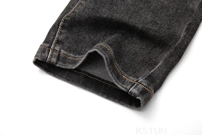 KSTUN Men's Jeans Black Gray Stretch Slim Straight Regular Fit Men Denim Pants Casaul Trousers Spring And Autumn High Quality