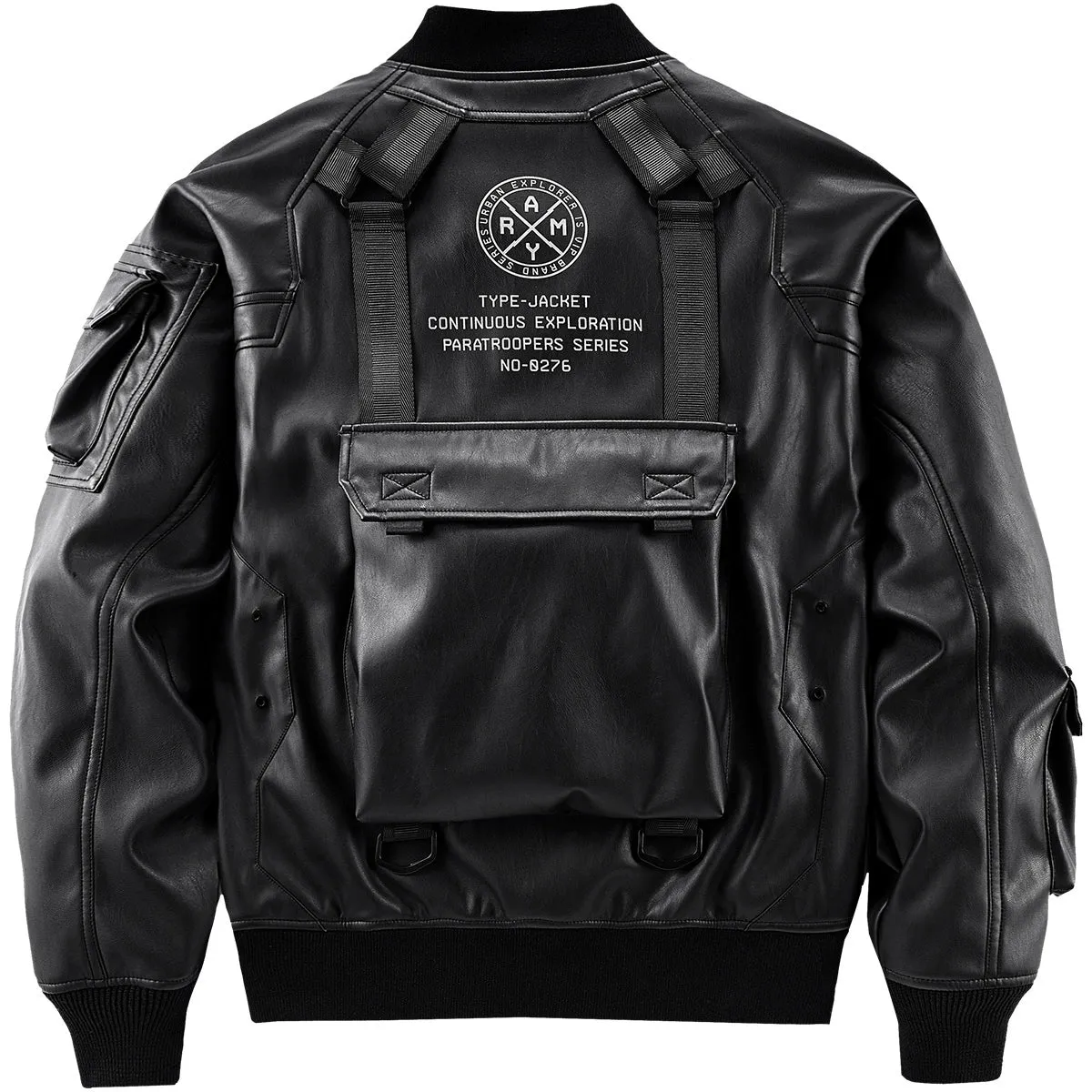 Leather Multi-Pocket Motorcycle Jacket