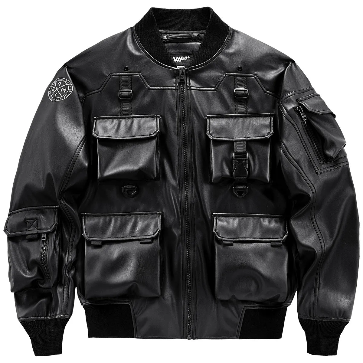 Leather Multi-Pocket Motorcycle Jacket