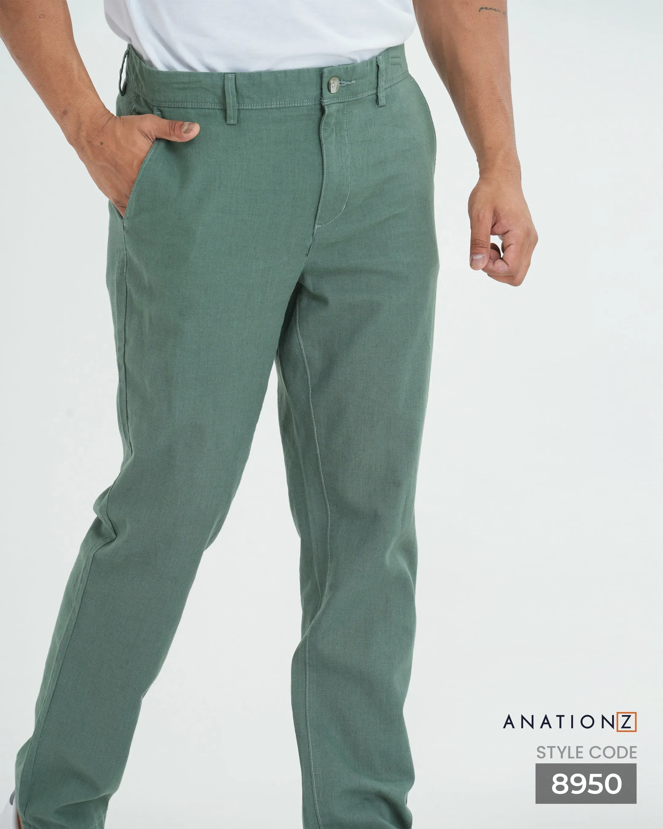 Linen Cotton Straight Slim Fit Pant - Sage