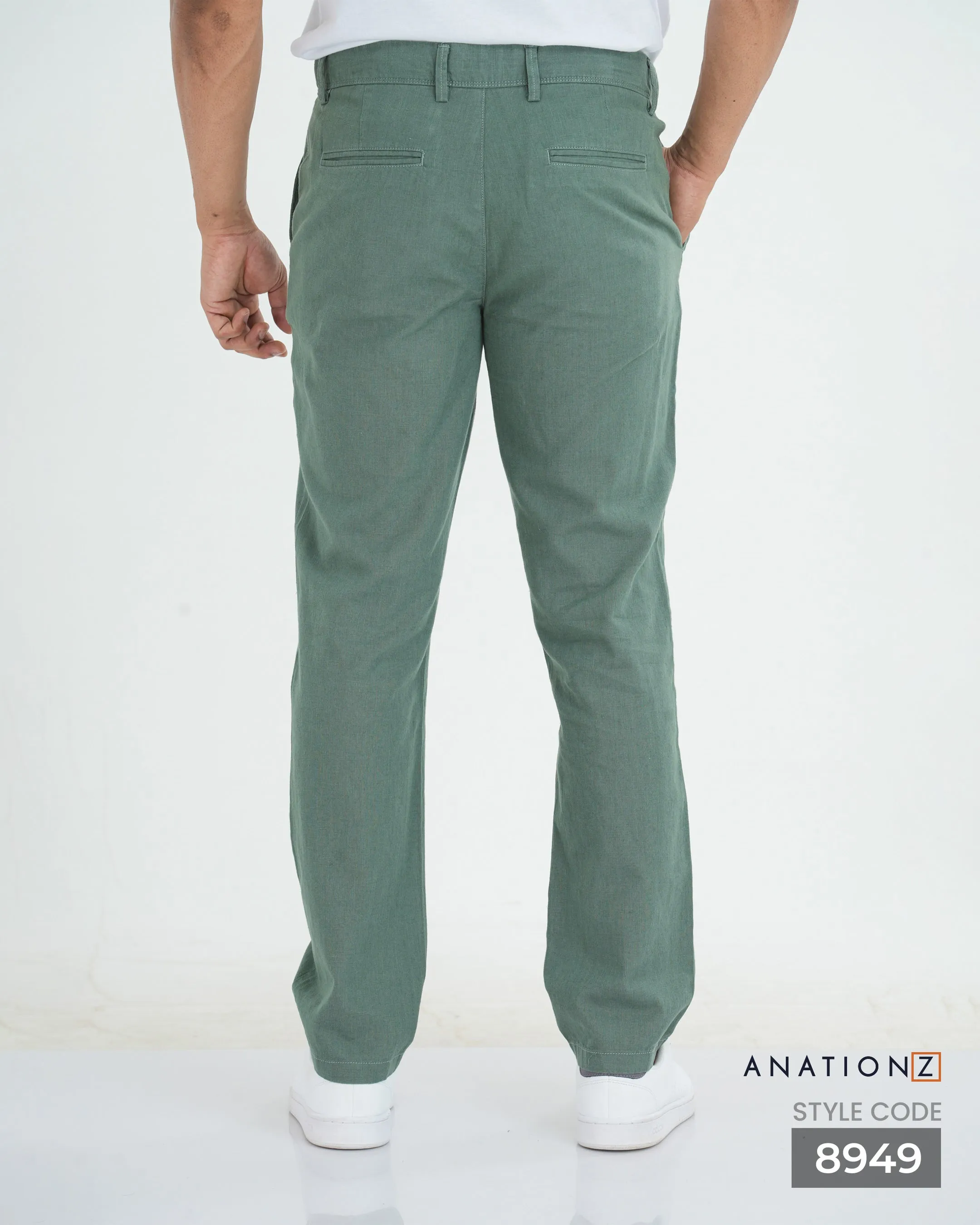 Linen Cotton Straight Slim Fit Pant - Sage